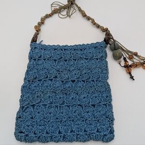 Capelli Straworld Crochet Crossbody Bag Boho Woven Paper Tassels Festival Beaded